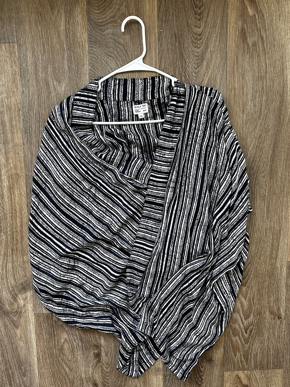 RVCA Navy Cream Striped Kimono Cardigan Wrap Poncho Size XS Boho Open Front